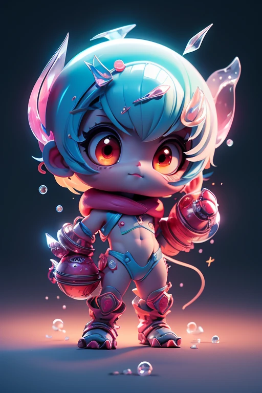 Create a monster image, a small, big-headed, baby monster.. The body is transparent and can be seen through. The image is sharp and detailed., with beautiful colors.. With arms, leg, eyes, mouth, พื้นหลังสีlegว