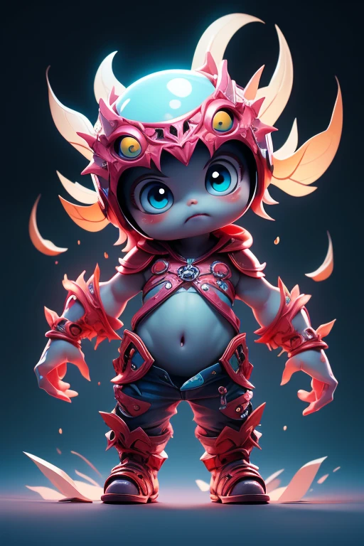 Create a monster image, a small, big-headed, baby monster.. The body is transparent and can be seen through. The image is sharp and detailed., with beautiful colors.. With arms, leg, eyes, mouth, พื้นหลังสีlegว