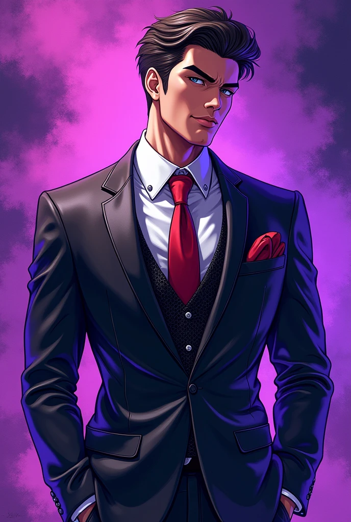 Image Color:Purple painting style:Anime character gender:Men's Fashion:Suit-based flashy