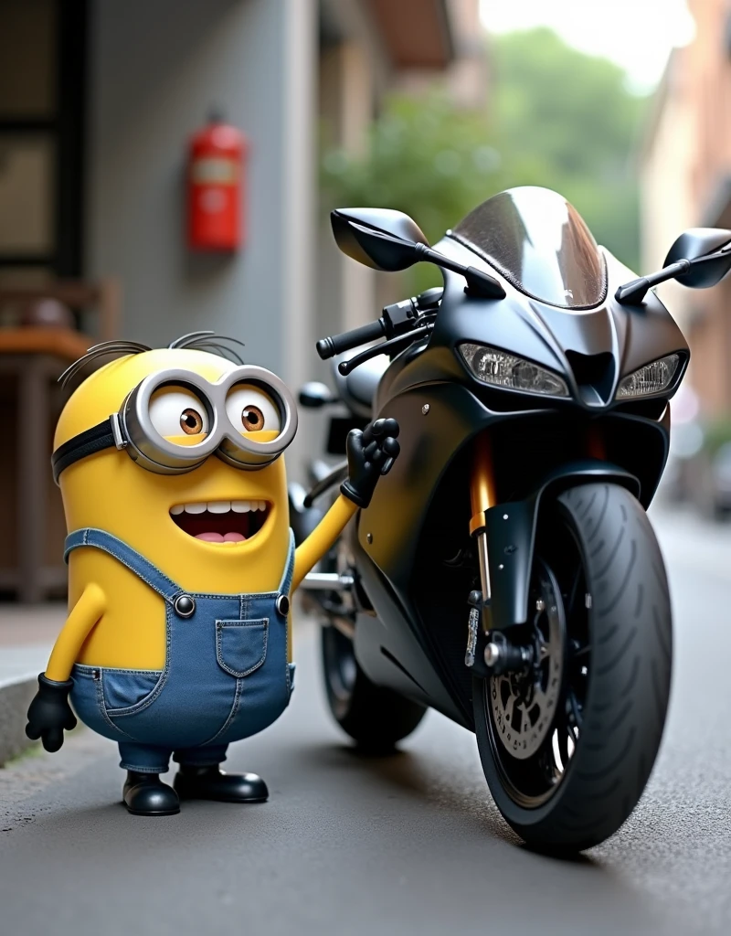 Minion Kevin .Kevin found a sports bike