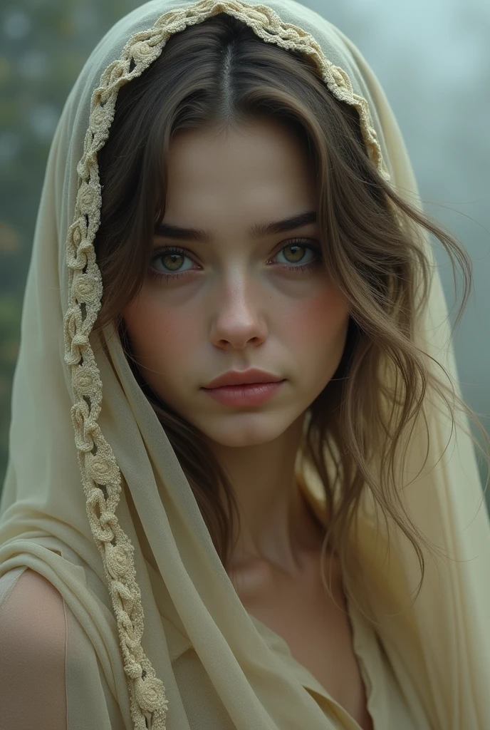 new wheat face long nose a little long veil thick eyes big brown hair brown roots blonde tips draw a girl turkish