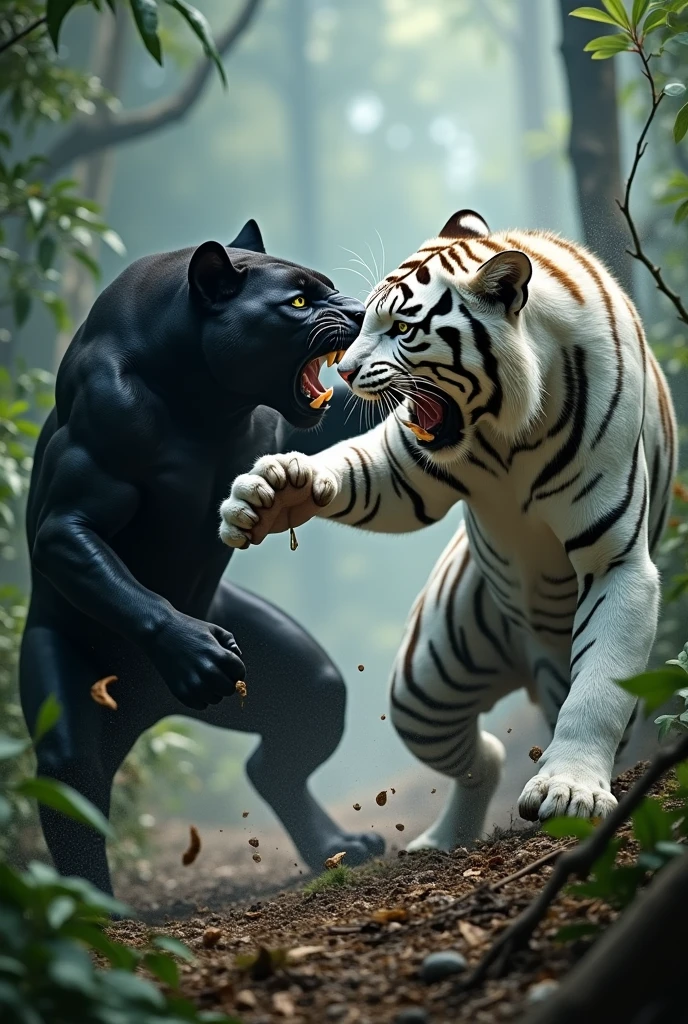 Black panther vs white tiger fighting