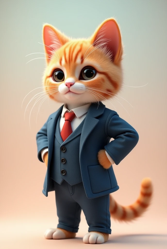 "An AI cat wearing a suit、With a crisp look#Posing NO。The overall atmosphere is soft and fluffy.。Background is a pastel gradient。"