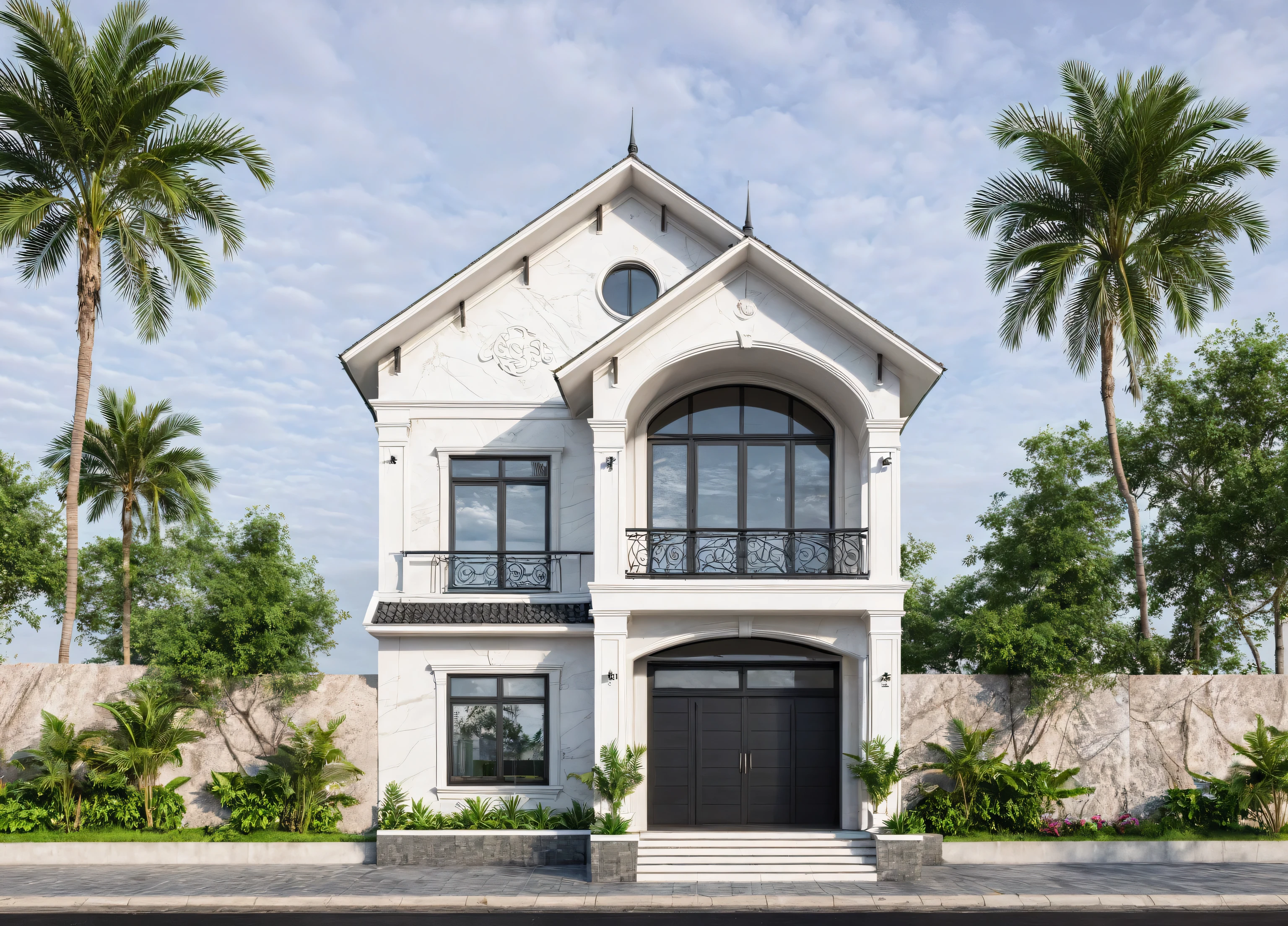 modern villa on street, {white|gray|pink} tone, marble wall, black detail, granite tiled stone,clear sunset sky, lush greenary, black frame door, facade lamp, car, palm tree, (RAW photo, masterpiece, best quality,ultra-detailed, extremely delicate and beautiful, highresolution, best shadow:1.1), (Faint light,Damp atmosphere, sad mood, Light rain :1.2)