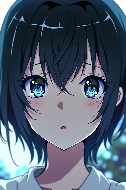 One person,Black Hair, blue eyes, Open your mouth a little, anime, 