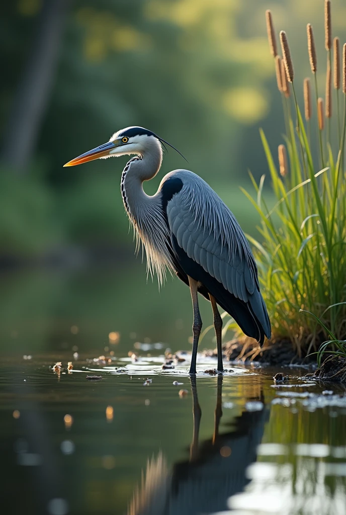 Heron catching fishes from the lake