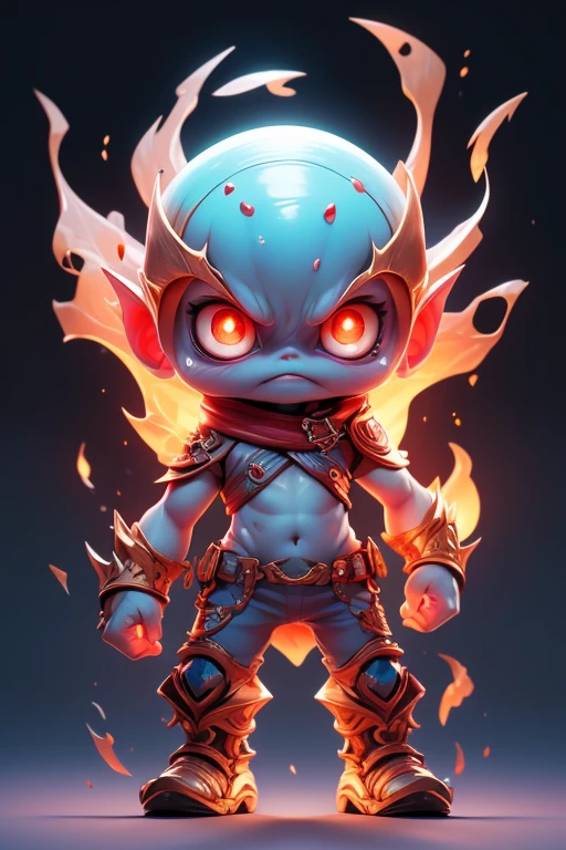 Create a monster image, a small, big-headed, baby monster.. The body is transparent and can be seen through. The image is sharp and detailed., with beautiful colors.. With arms, leg, eyes, mouth, พื้นหลังสีlegว