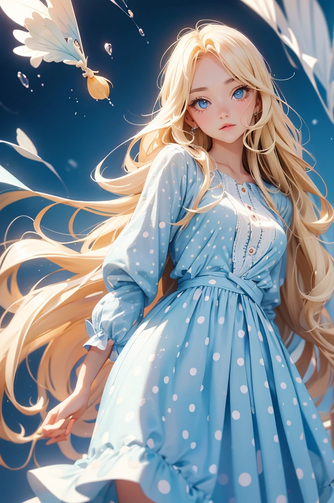 Blonde long hair Light blue eyes Beauty Polka dot clothes beautiful Splash Fluttering Hair