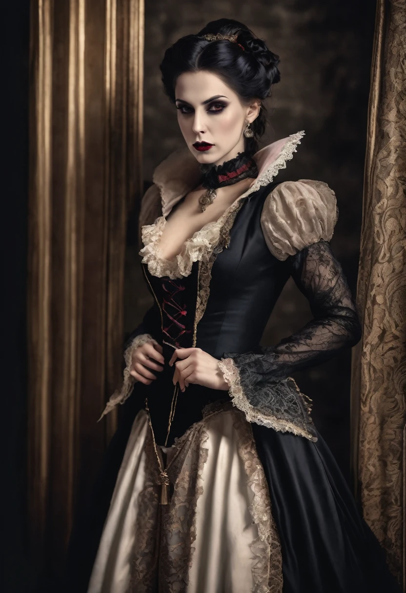 Sexy full body erotic vampire from the 19th century. With elegant and very detailed clothing. Super sharp 8k image