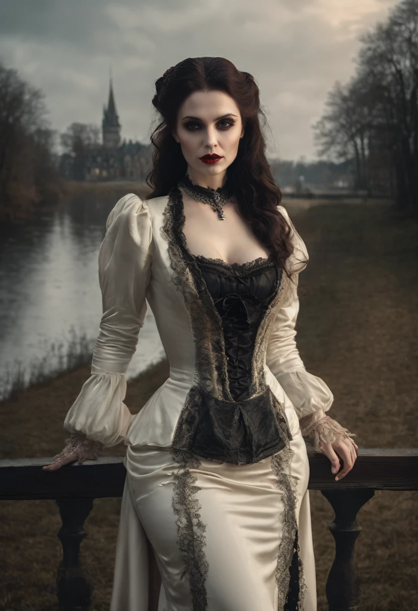 Sexy full body erotic vampire from the 19th century. With elegant and very detailed clothing. Super sharp 8k image