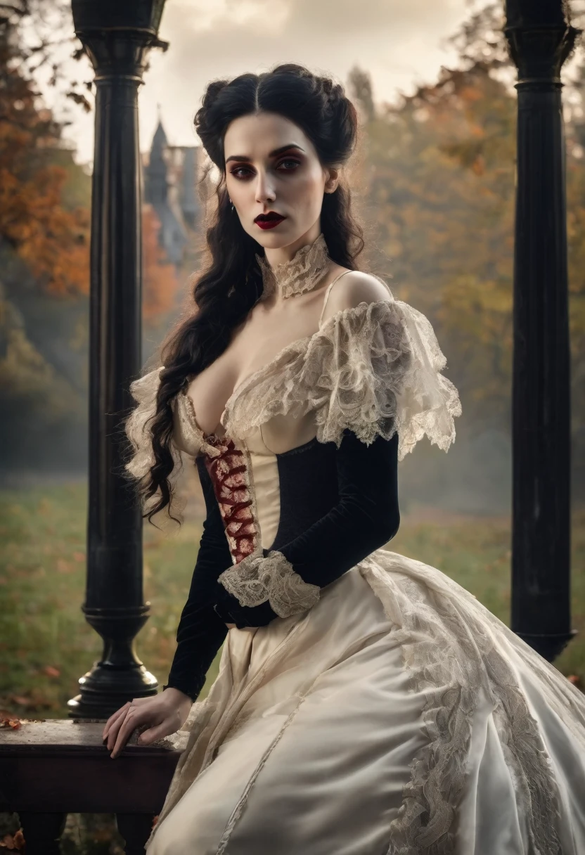 Sexy full body erotic vampire from the 19th century. With elegant and very detailed clothing. Super sharp 8k image