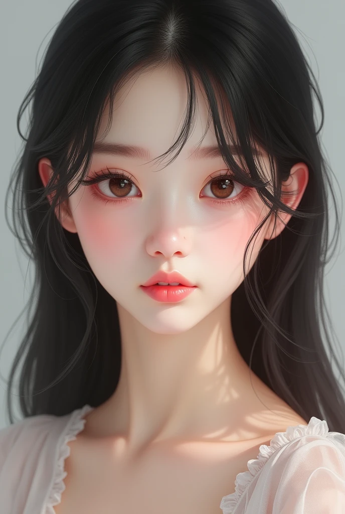 *Pysche was asian young girl. She has incredible beautiful, delicate facial features, with a small nose, high cheeks, and a slightly pouty, pink mouth. Her skin is very fair and delicate, like porcelain, and her hair is straight and silky, falling in dark, silky waves around her face. Her eyes are large and expressive, a rich, deep brown, framed by long, dark lashes. In addition to her small, slim build, her whole appearance gives her a sweet and innocent look, making her look like an absolute doll. Her hair is a glossy raven black, falling in loose waves around her face*