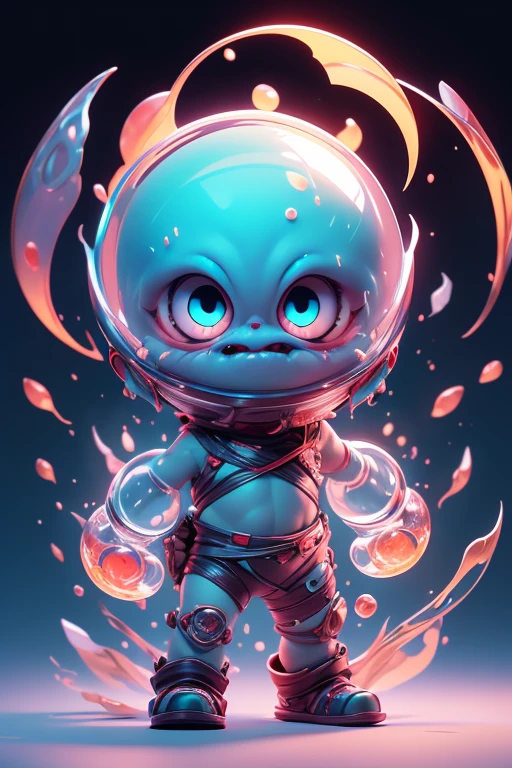 Create a monster image, a small, big-headed, baby monster.. The body is transparent and can be seen through. The image is sharp and detailed., with beautiful colors.. With arms, leg, eyes, mouth, พื้นหลังสีlegว