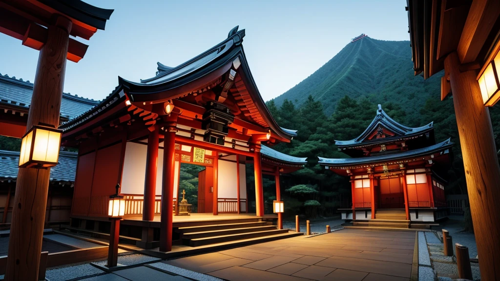 ((masterpiece)),((Highest quality)),((High Detail)),nobody,background, Japanese Shrines, wood, evening