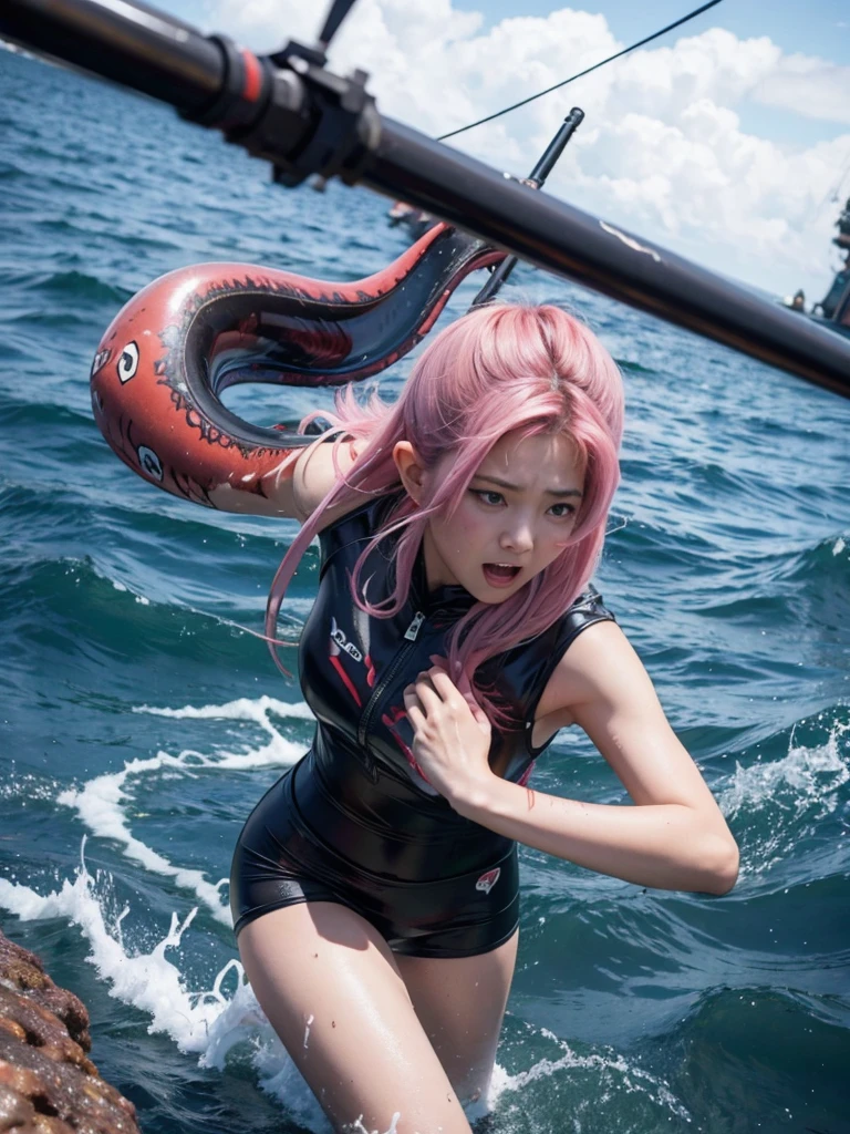 Woman being attacked by squid