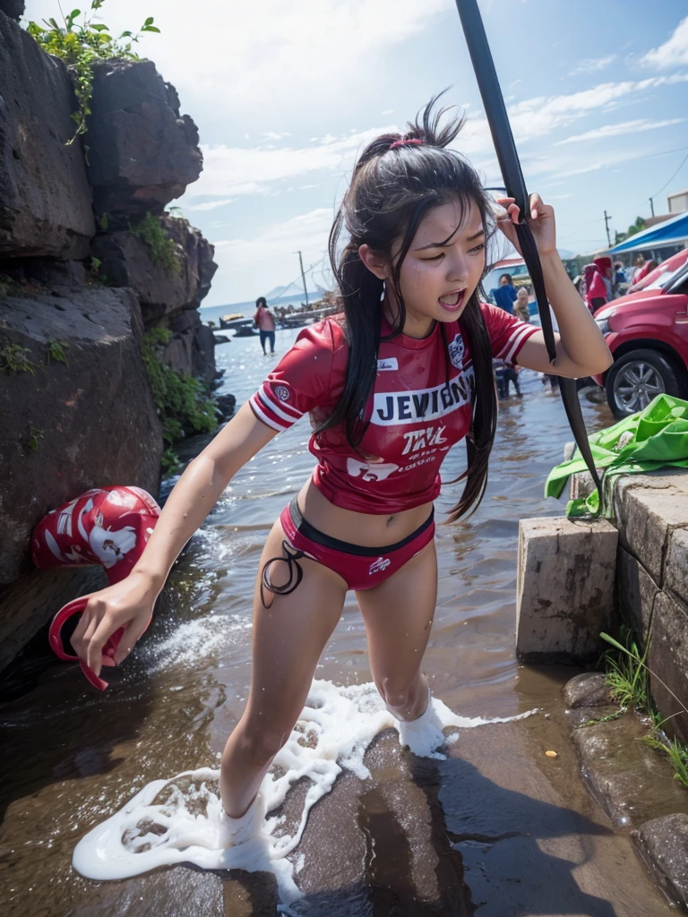 Woman being attacked by squid