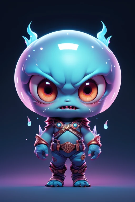 Create a monster image, a small, big-headed, baby monster.. The body is transparent and can be seen through. The image is sharp and detailed., with beautiful colors.. With arms, leg, eyes, mouth, พื้นหลังสีlegว