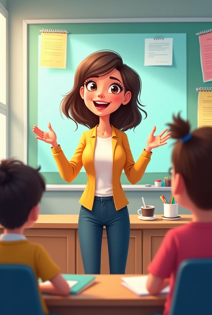 Make a picture of a teacher happy to teach