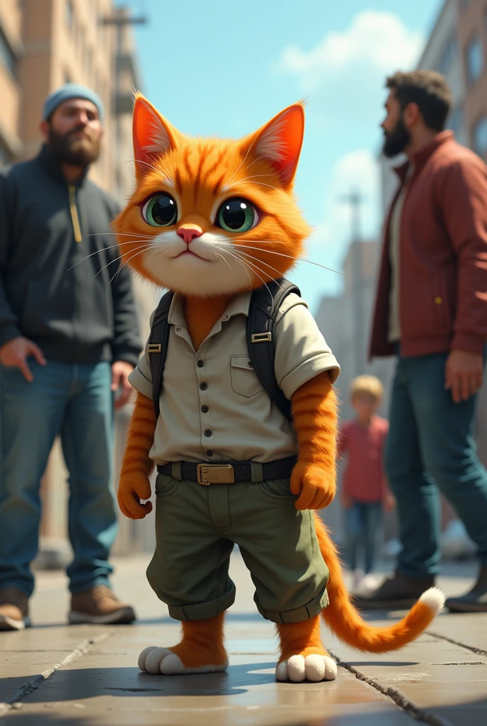 Ginger cat jisne shirt and pent pehni h सड़क के किनारे कुछ गुंडे दिखते हैं जो एक छोटे बच्चे को तंग कर रहे होते हैं। seen ginger cat gundo se ladte huye