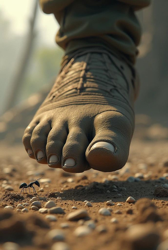 An ant under human foot