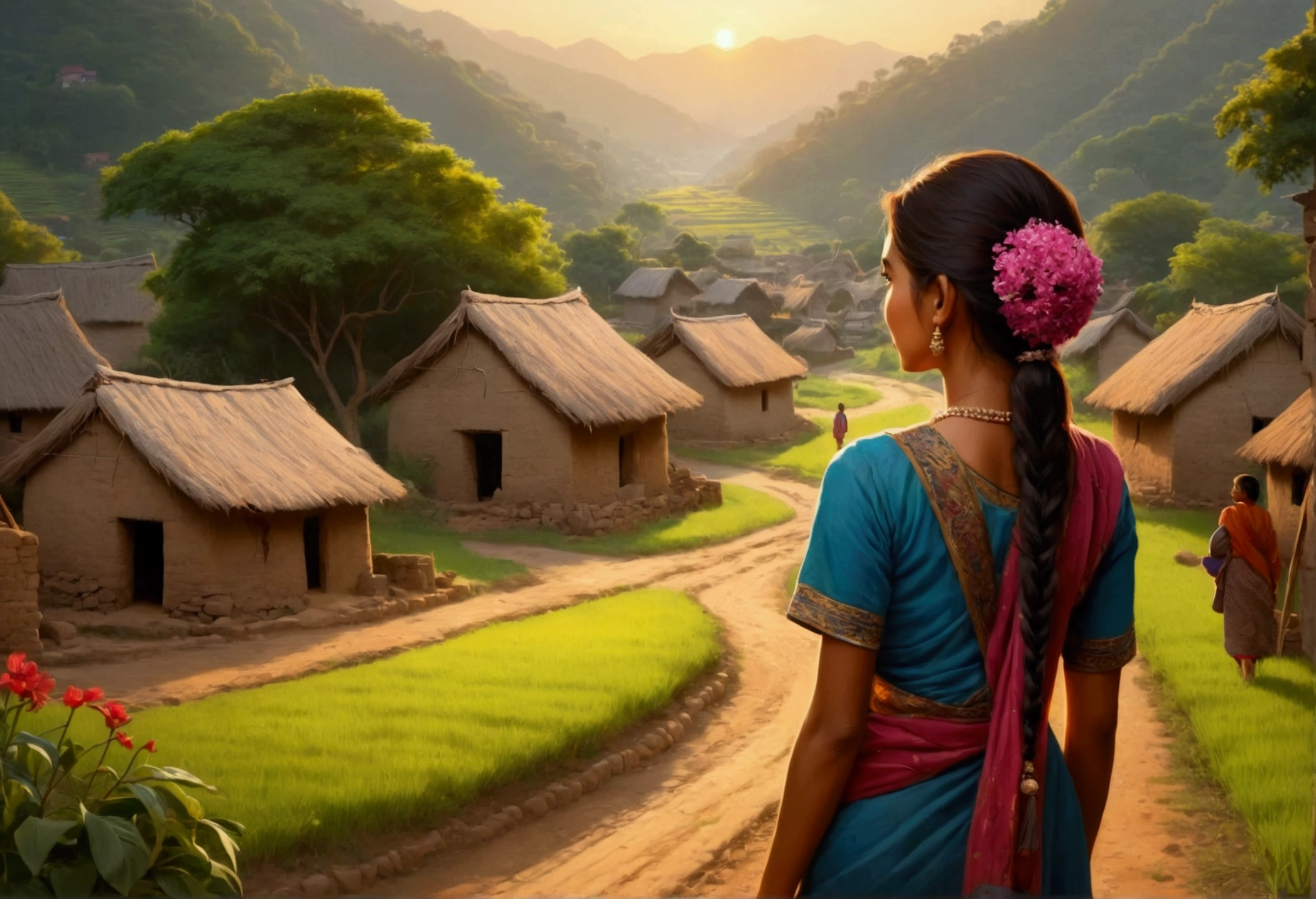 A seeing her village at long distance