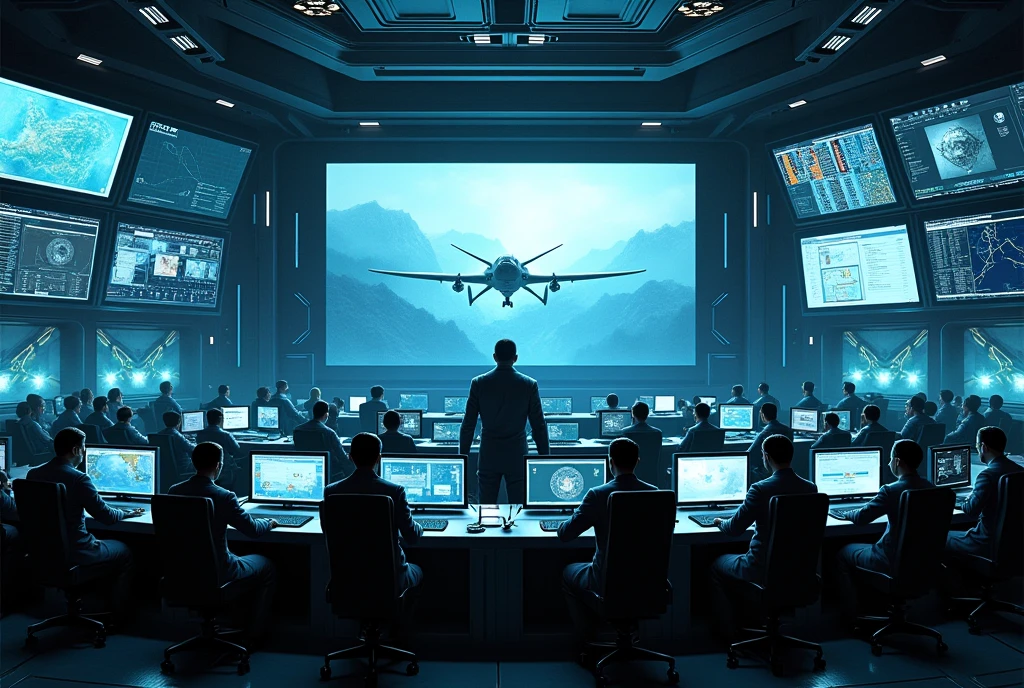 Drone control, big screen, control room, command room, military, drone,