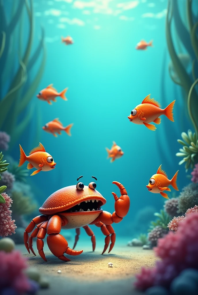 The crab under the water talking with fishes