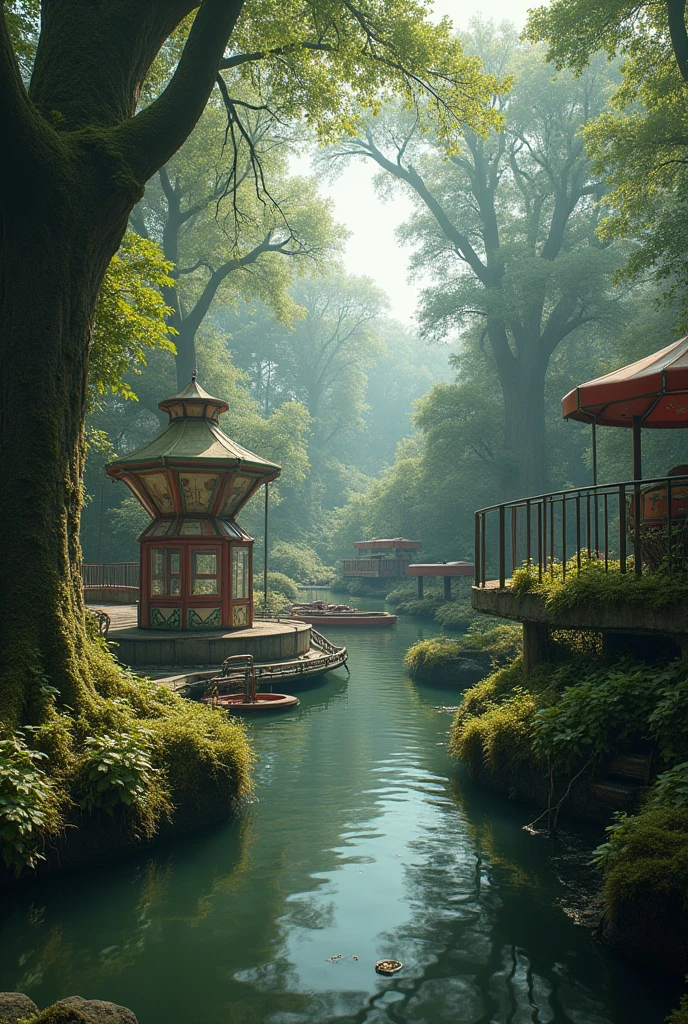 An Abandoned Lake Play Rides, And Trees Have Grown 