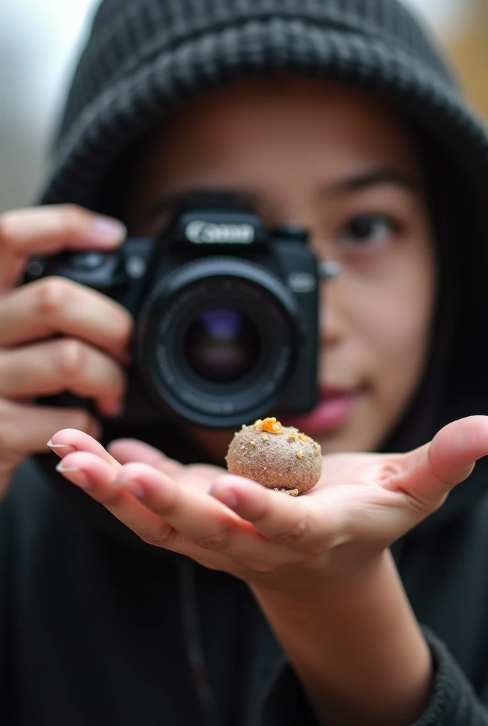 Image of a person taking a photo of something from their hand.