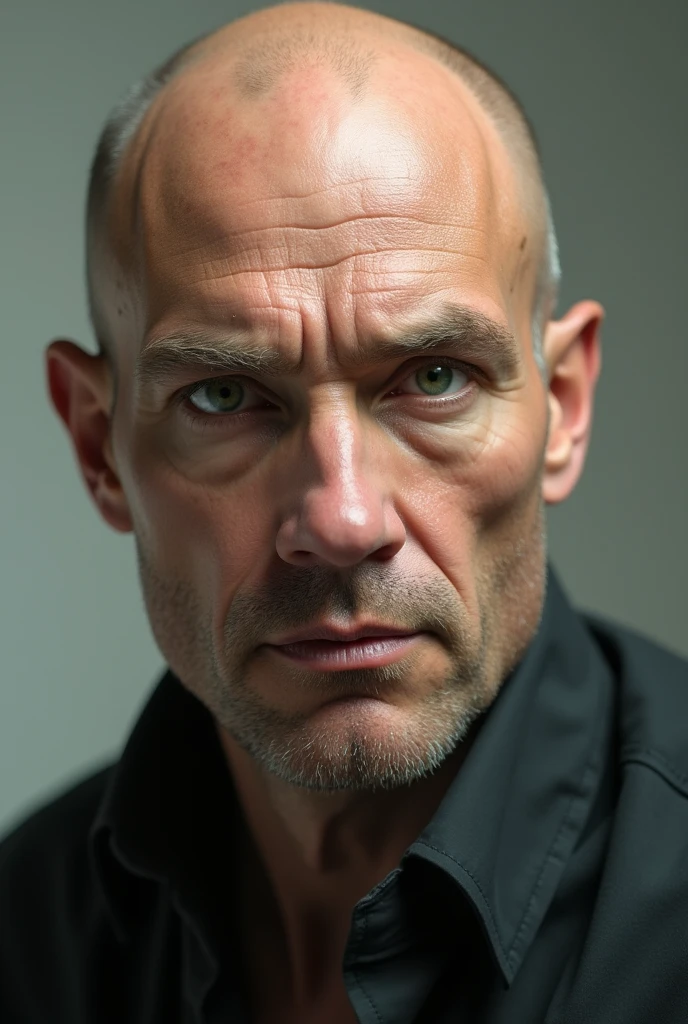 7 man, bald, avec des yeux verts, Photorealistic,