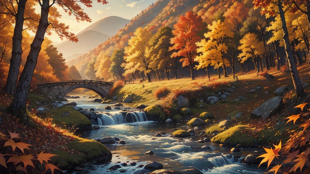 ((masterpiece)),((Highest quality)),((High Detail)),nobody,background, forest, river, Bonfire, night, autumn leaves