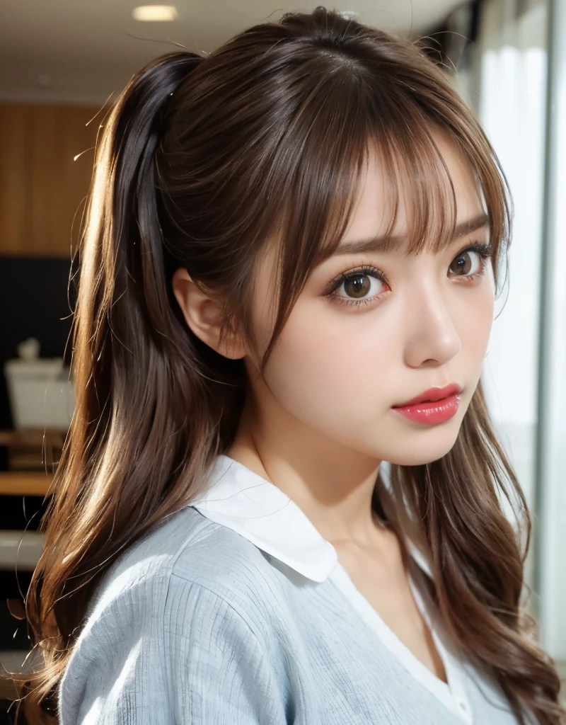 Tabletop、(masterpiece:1.3), (8k, Photorealistic: 1.4, RAW Photos, Best image quality: 1.4), Japanese Idols、Super detailed face、Attention to detail、Genuine、 double eyelid、Big and attractive eyes,Perfectly beautiful eyes、 Sharp focus:1.2、Beautiful woman:1.5、Light blonde、 Highest quality、masterpiece、Ultra-high resolution、Depth of written boundary、Perfect Shadow、(Photorealistic:1.4)、 Highly detailed and professional lighting、Full body view、 Perfectly shaped、Symmetrical face、beautiful girl,Sharp focus, Perfect Anatomy,Moist eyes、Glossy lips、Realistic Light、Frilled dress、Kabukicho、Twin tail hair、big black ribbon in hair、