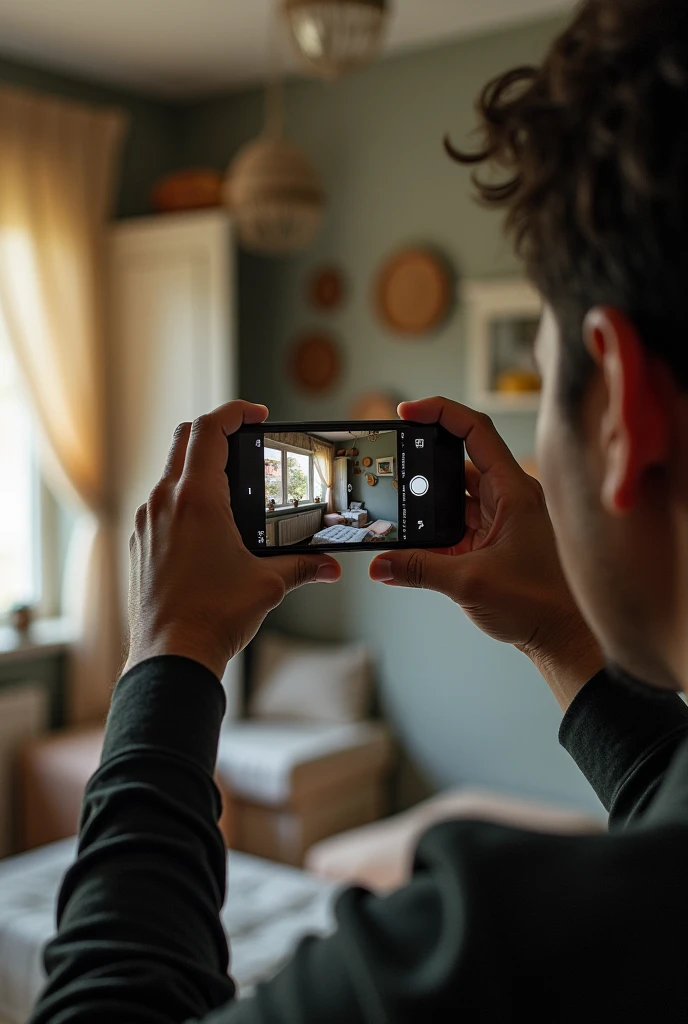 A photo of a person taking a photo with a mobile phone of an object that is a household item.