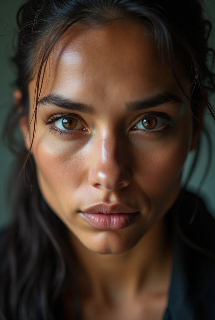 A close-up of someone looking confidently into the camera with a determined expression.

