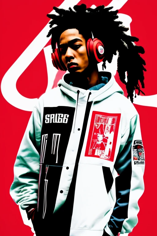 A background filled with scattered musical notes in various sizes and colors、
Creative logo illustration of a silhouette with dreadlocks and red headphones,
Banksy、
A background completely filled with scattered musical notes in various sizes and colors, covering the entire screen.
singer、microphone、Japanese、
beautiful girl colorful image
Dance hiphop Dance CREW Waacking Dance
Punking
black medium hair black medium hair
Five fingers Baggy clothes Baggy clothes
HIPHOP crew、
A background filled with the Japanese flag、