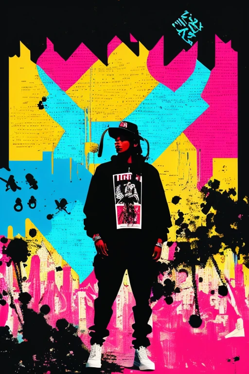 A background filled with scattered musical notes in various sizes and colors、

Creative logo illustration of a silhouette with dreadlocks and red headphones, 
Banksy、
A background completely filled with scattered musical notes in various sizes and colors, covering the entire screen.
singer、microphone、Japanese、

beautiful girl colorful image

Dance hiphop Dance CREW  Waacking Dance

Punking 

black medium hair black medium hair 

Five fingers Baggy clothes Baggy clothes
HIPHOP crew、

A background filled with the Japanese flag、