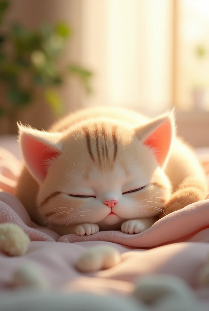 cute 3d cartoon cat sleeping , calm relaxation background , 4k high details