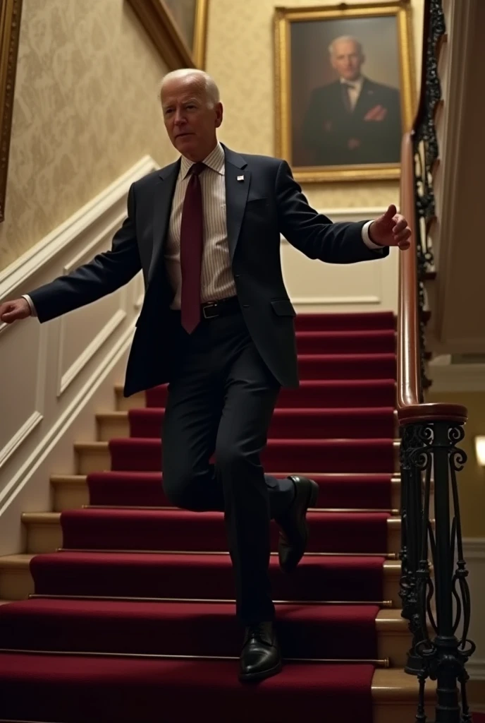 Joe Biden falls from a staircase.