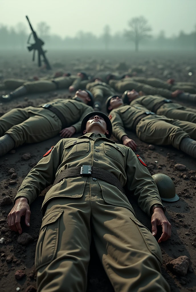 Group of serbian soldiers lying on thr floor dead