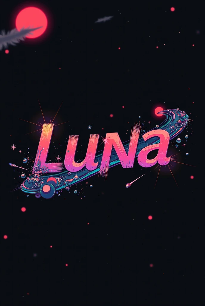 High resolution, red moon, logo spelling swiftly “Luna” cool, Jdm theme, anime theme, Cyberpunk vibe name spelling, brand logo, logo for tshirt, brand logo “LUNA”, neon vibes, acid trip vibes, acid trip, shooting stars, acid trip inside “LUNA”, acid trip, hallucinations inside “LUNA”, Waves of hallucinations, splash, waves of futuristic hallucinations, red moon hallucinations,