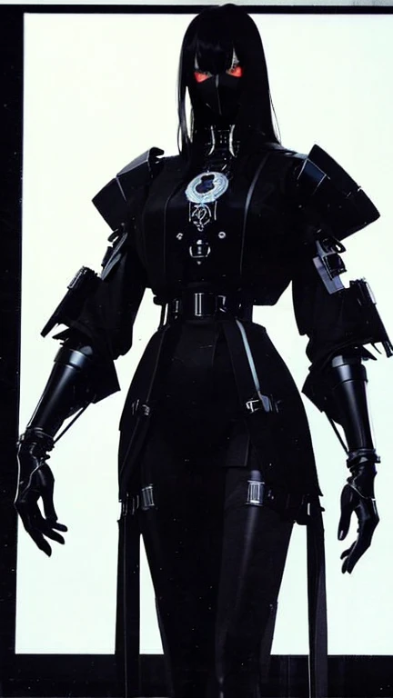 Black Hair、Cold look:1.5、Japanese woman in her 30s、Dark Background、One Cool Lady:1.5、night、whole photo、Dark Eyes、Black gloves、Ominous Machine Lifeform、Nihil、Half of his body is made of machinery、Mechanical Man:1.5、Modern clothing:、Creepy、Scary atmosphere