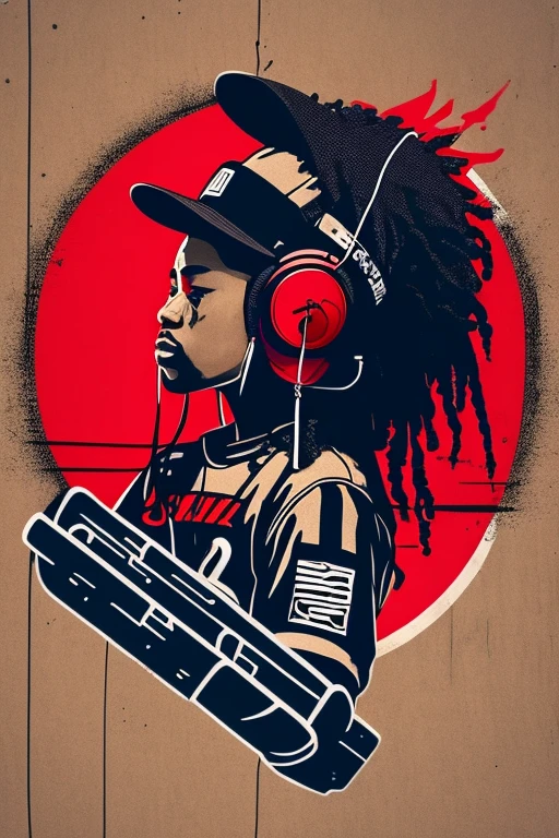 A background filled with scattered musical notes in various sizes and colors、
Creative logo illustration of a silhouette with dreadlocks and red headphones,
Banksy、
A background completely filled with scattered musical notes in various sizes and colors, covering the entire screen.
singer、microphone、Japanese、
beautiful girl colorful image
Dance hiphop Dance CREW Waacking Dance
Punking
black medium hair black medium hair
Five fingers Baggy clothes Baggy clothes
HIPHOP crew、
the Japanese flag, background,patriotic,minimal,simple,bold colors,graphic,flat design,clean