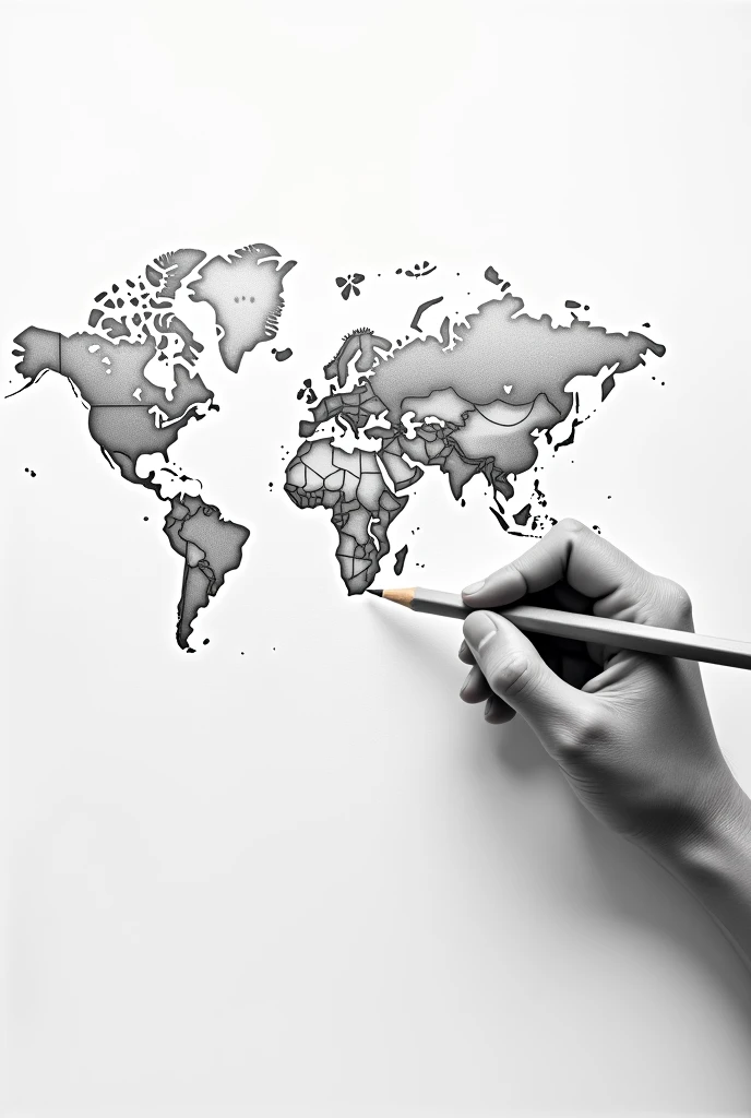 Draw me a pencil drawing a visual representation of the modern world system that indicates how the world function hierarchy simple drawing not a lot of details