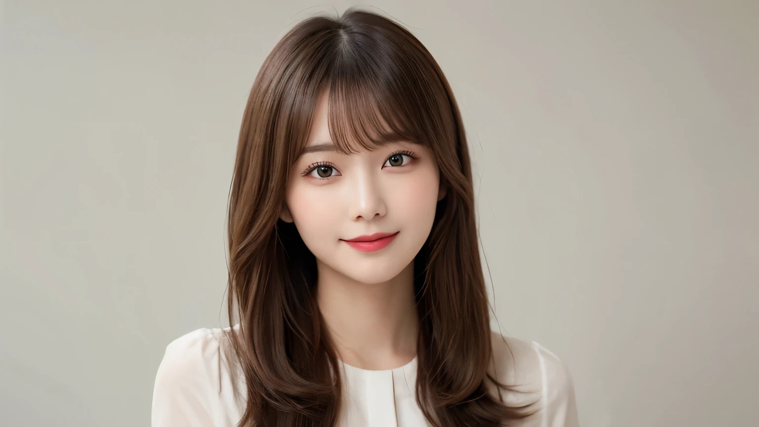 white background, (Full Body Shot), (profile), 1girl, Very detailed, Are you okay, High resolution, 8k wallpaper, Perfect dynamic composition, Small breasts, Natural color lips, Elegant smile, Japanese women, Female in her early 20s, Beautiful and elegant face, Perfect and beautiful face, beautiful and Are you okay eyes, Big eyes, Brunette's eyes, Beautiful and elegant face, Perfect and beautiful double eyelids, Natural Bangs, Beautiful thin nose, Beautiful Skin, chestnut brown hair, Medium Bob Hair, Natural Bangs, Perfect and beautiful face, Slim face and figure, (looking at the camera), Bright lighting, Professional Lighting, Forward lighting, Elegant smile, suit, skirt, blouse, Heel