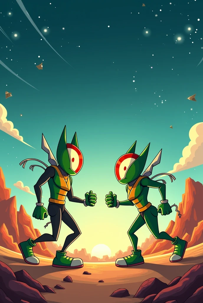 A cartoon of Safaricom of kenya logo fighting starlink internet logo