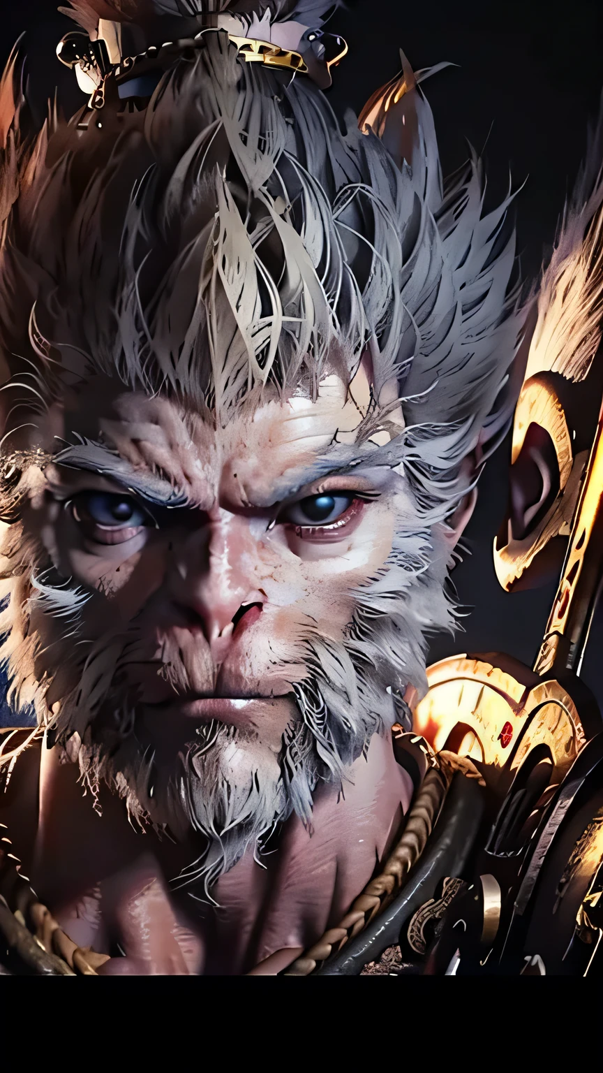 Sun Wukong，The Monkey King，Holding a ruyi golden hoop rod，Ride the clouds，All kinds of martial arts，Full of gold armor，The face is fierce，revenge，Make a big fuss about the Heavenly Palace
