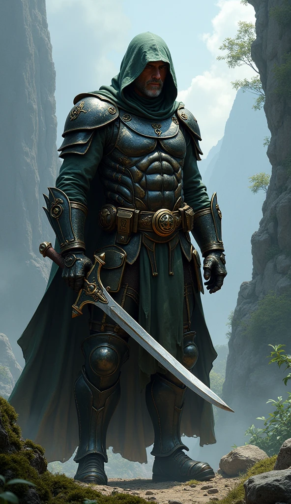 Batman as ranger in light armor ,Hooded , middle age style,in the fantasy world of Golarion(Pathfinder)