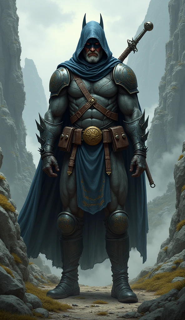 Batman as ranger in light armor ,Hooded , middle age style,in the fantasy world of Golarion(Pathfinder)