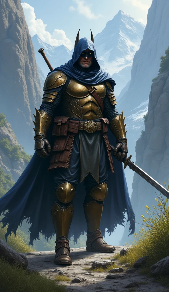 Batman as ranger in light armor ,Hooded , middle age style,in the fantasy world of Golarion(Pathfinder)