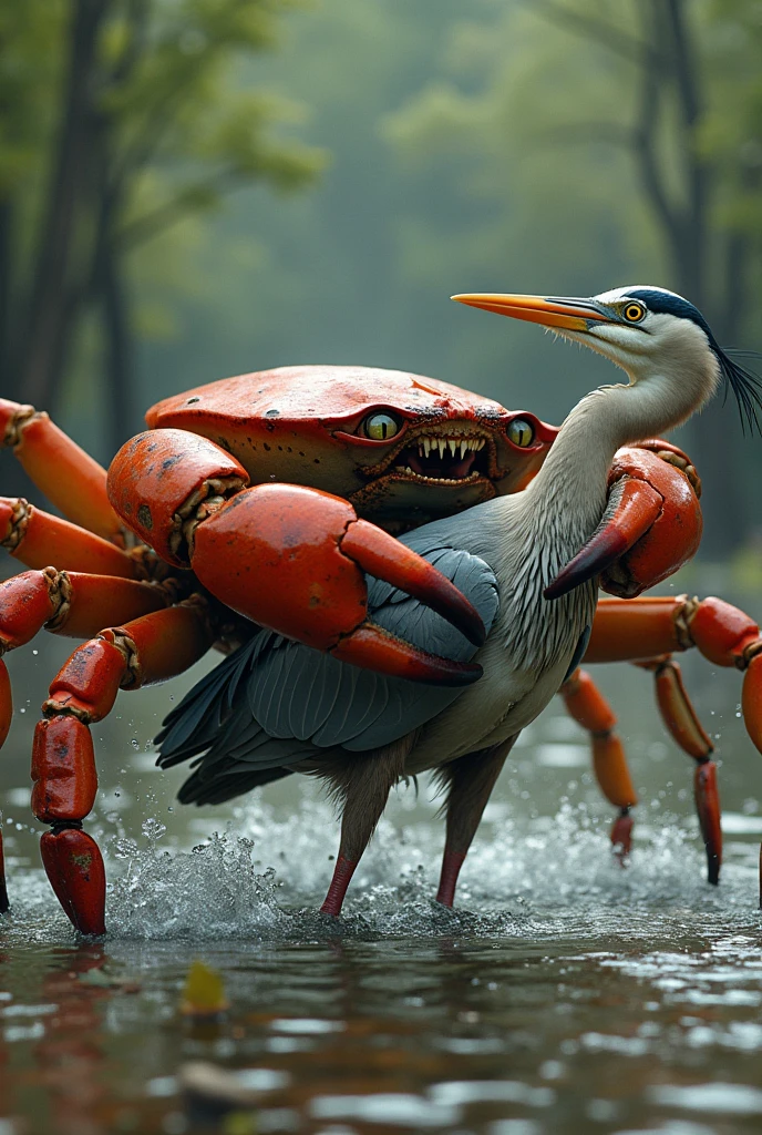 The crab hold the heron in its claws